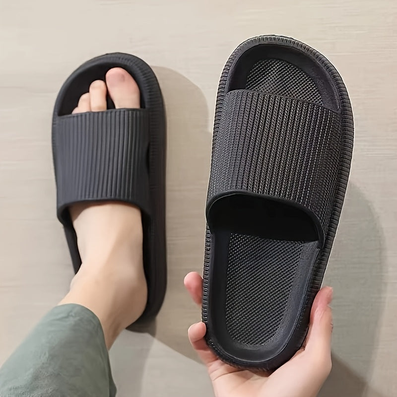 Men's Solid Color Striped Home Slippers, Outdoor Beach Couple Slippers