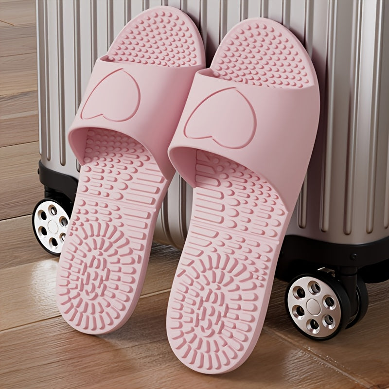 [Portable Foldable Lightweight] FZT Portable Travel Business Trip Slippers, Unisex Foldable Quiet Lightweight Couple's Bathroom Slippers for Women, Travel Beach Business Trip Hotel Shower Slippers for Men, Shoes with Randomly Shipped Heart and U-Shaped Pa