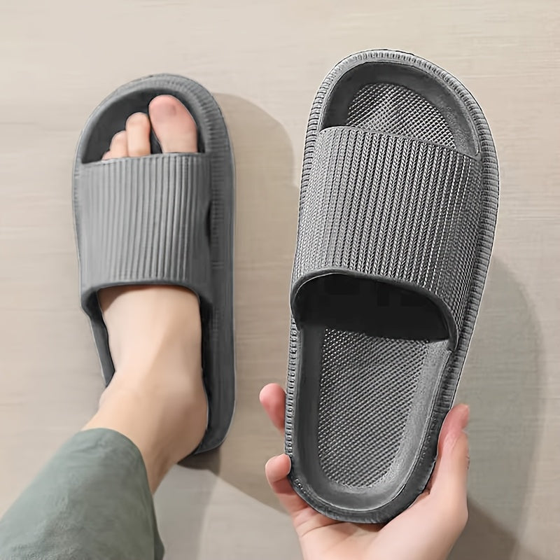 Men's Solid Color Striped Home Slippers, Outdoor Beach Couple Slippers