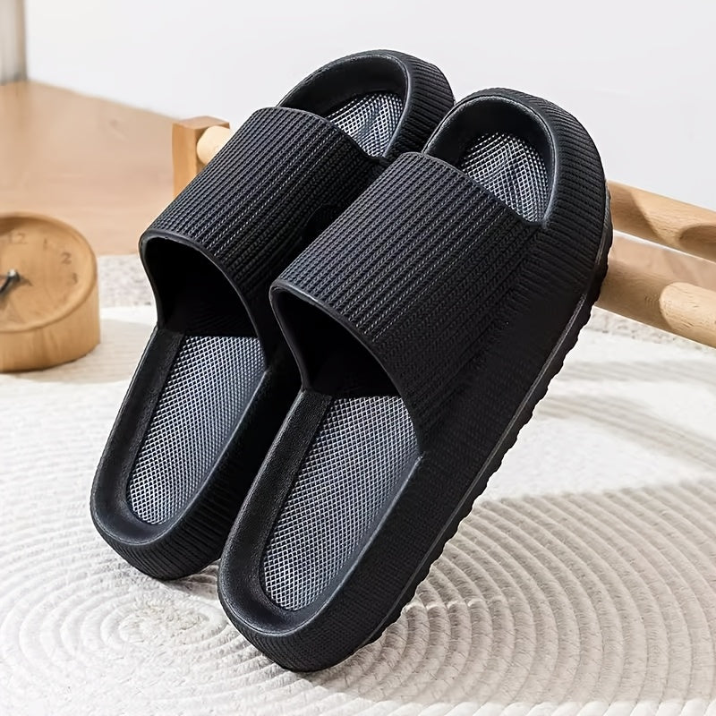 Men's Solid Color Striped Home Slippers, Outdoor Beach Couple Slippers