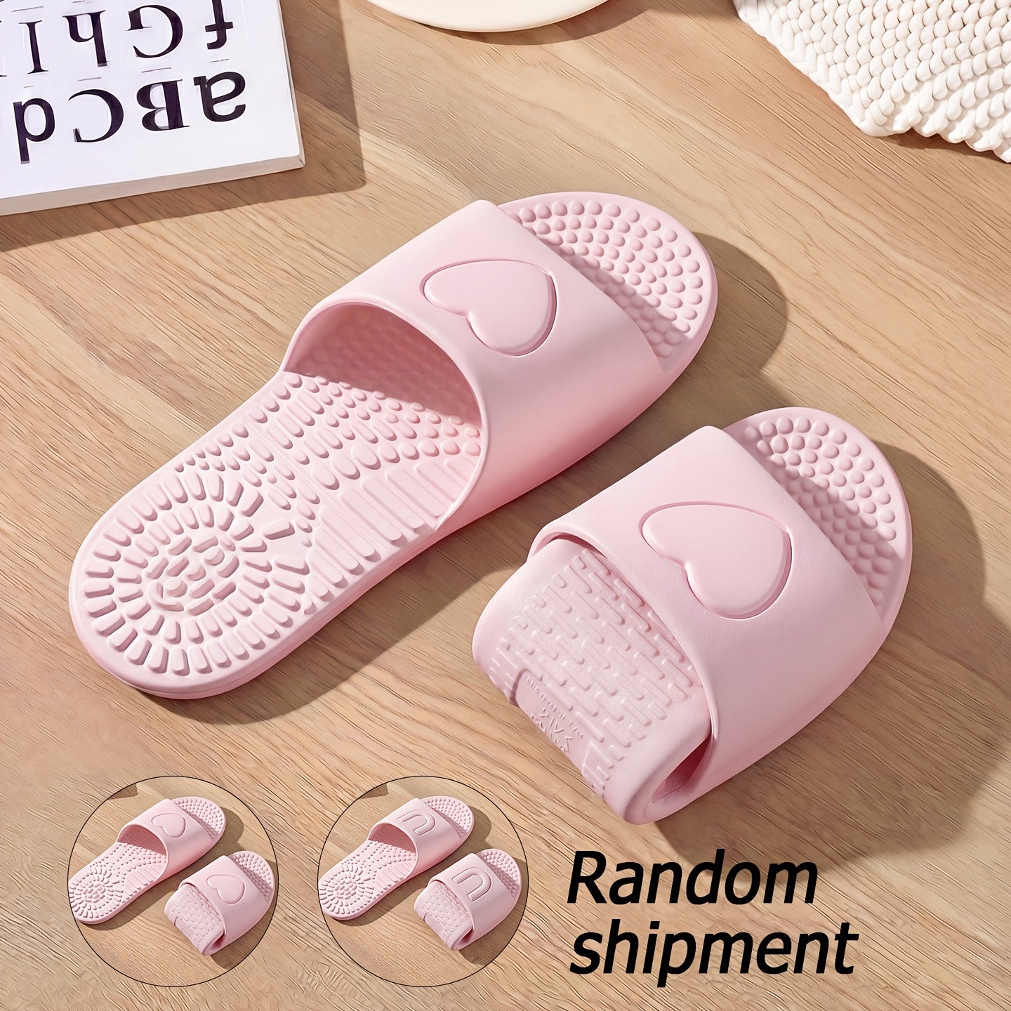[Portable Foldable Lightweight] FZT Portable Travel Business Trip Slippers, Unisex Foldable Quiet Lightweight Couple's Bathroom Slippers for Women, Travel Beach Business Trip Hotel Shower Slippers for Men, Shoes with Randomly Shipped Heart and U-Shaped Pa