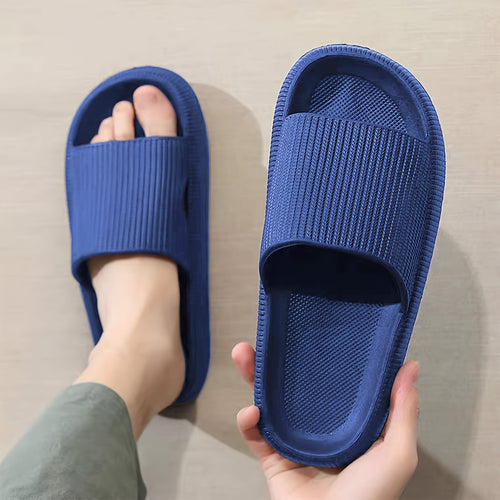 Men's Solid Color Striped Home Slippers, Outdoor Beach Couple Slippers