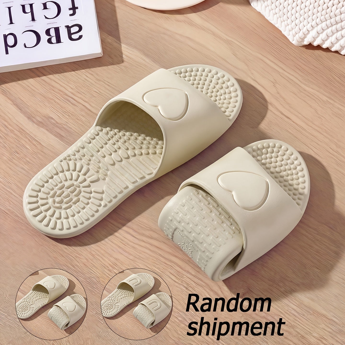 [Portable Foldable Lightweight] FZT Portable Travel Business Trip Slippers, Unisex Foldable Quiet Lightweight Couple's Bathroom Slippers for Women, Travel Beach Business Trip Hotel Shower Slippers for Men, Shoes with Randomly Shipped Heart and U-Shaped Pa