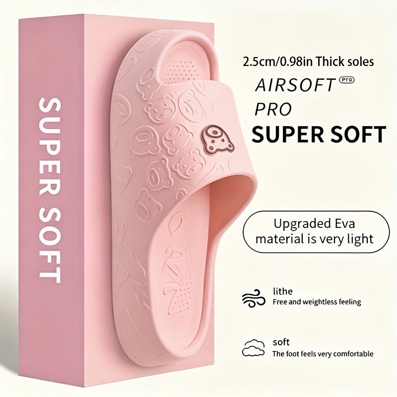 [Indoor/Outdoor Slippers] Cute Bear Design EVA Slides for Women - Comfortable, Non-Slip, Washable Indoor/Outdoor Slippers in Pink, White, Etc., Perfect for All Seasons, Adorable Slippers